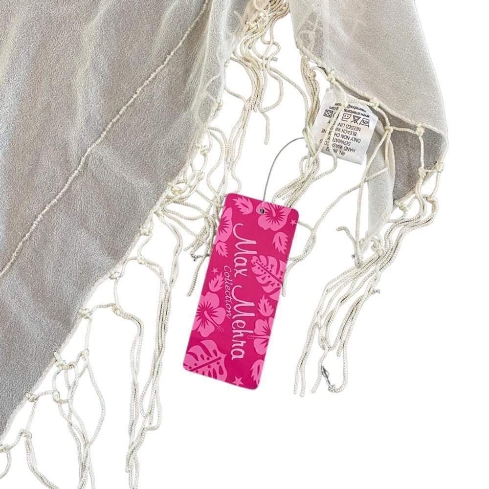Max Merha Collection NEW embellished scarf tassels One size fits most white - Picture 2 of 4